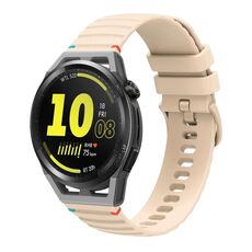 Per Huawei Watch GT Runner Wavy Dotted Stitched 22mm Cinturino in silicone (color crema)