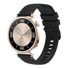 Per Huawei Watch GT 4 41mm Cinturino in silicone ondulato punteggiato cucito 18mm (nero)