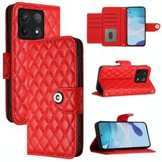 Per Xiaomi 14T Custodia per telefono in pelle con texture rombica e cordino (rosso)