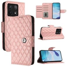 Per Xiaomi 14T Custodia per telefono in pelle con texture rombica e cordino (rosa corallo)