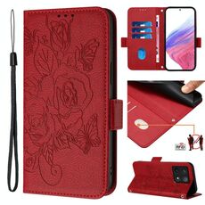 Per Xiaomi 14T Custodia in pelle antifurto RFID con motivo a rose in rilievo (rosso)