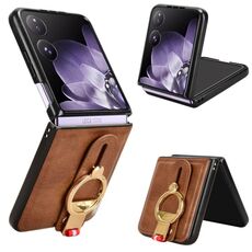 Per Xiaomi Mix Flip Wristband Custodia in pelle per telefono posteriore (marrone)