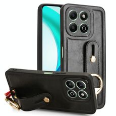 Custodia per telefono in pelle con cinturino da polso per Honor X6b (nero)