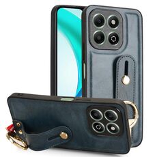 Custodia per telefono in pelle con cinturino da polso per Honor X6b (blu)