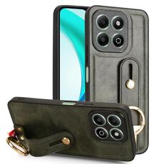 Custodia per telefono in pelle con cinturino da polso per Honor X6b (verde)