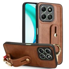 Custodia per telefono con cinturino in pelle per Honor X6b (marrone)