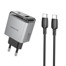 BOROFONE BN20 PD35W Caricabatterie USB, Tipo-C con set di cavi da Tipo-C a Tipo-C da 1 m, Tipo di spina: spina UE (ossidato)