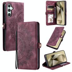 Per Samsung Galaxy S24 FE 5G Custodia in pelle goffrata Skin Feel Totem (rosso vino)