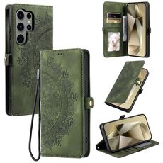 Per Samsung Galaxy S24 Ultra 5G Custodia per telefono in pelle goffrata con effetto pelle Totem (verde scuro)