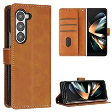 Per Samsung Galaxy Z Fold6 Custodia per telefono pieghevole in pelle con fibbia e texture in vitello con cuciture (marrone)