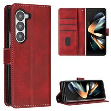 Per Samsung Galaxy Z Fold6 Custodia per telefono pieghevole in pelle con fibbia e texture in vitello con cuciture (rosso)