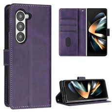 Per Samsung Galaxy Z Fold6 Custodia per telefono pieghevole in pelle con fibbia e cuciture in vitello (viola)