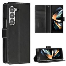 Per Samsung Galaxy Z Fold6 Custodia per telefono pieghevole in pelle con fibbia e trama in vitello con cuciture (nero)