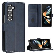 Per Samsung Galaxy Z Fold6 Custodia per telefono pieghevole in pelle con fibbia e trama in vitello con cuciture (blu)