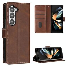 Per Samsung Galaxy Z Fold6 Custodia per telefono pieghevole in pelle con fibbia e texture in vitello con cuciture (marrone scuro)