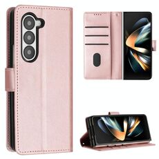 Per Samsung Galaxy Z Fold6 Custodia per telefono pieghevole in pelle con fibbia e texture in vitello con cuciture (oro rosa)
