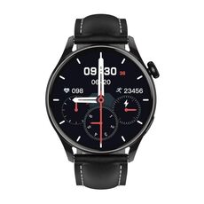Q3 Max Smartwatch con schermo a colori da 1,36 pollici, cinturino in pelle, supporto per monitoraggio della frequenza cardiaca/monitoraggio della pressione sanguigna (nero)