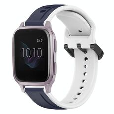 Per cinturino in silicone bicolore con anello convesso da 20 mm Garmin Venu SQ (blu notte + bianco)