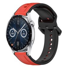 Per Huawei Watch GT3 42mm 20mm Convex Loop Cinturino in silicone bicolore (rosso + nero)