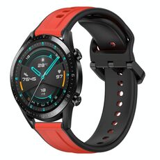 Per Huawei Watch GT2 42mm 20mm Convex Loop Cinturino in silicone bicolore (rosso + nero)
