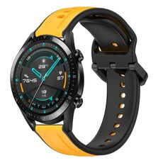 Per Huawei Watch GT2 42mm 20mm Convex Loop Cinturino in silicone bicolore (giallo + nero)