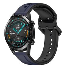 Per Huawei Watch GT2 42mm 20mm Convex Loop Cinturino in silicone bicolore (blu notte + nero)