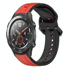 Per Huawei Watch 2 Cinturino in silicone bicolore con anello convesso da 20 mm (rosso + nero)
