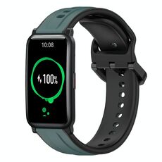 For Honor Watch ES 20mm Convex Loop Cinturino in silicone bicolore (verde oliva + nero)