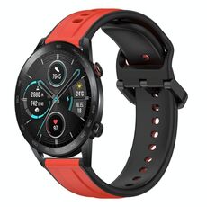 Per Honor MagicWatch2 42mm 20mm Convex Loop Cinturino in silicone bicolore (rosso + nero)