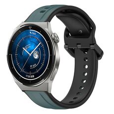 Per Huawei Watch GT3 Pro 46mm 22mm Convex Loop Cinturino in silicone bicolore (verde oliva + nero)