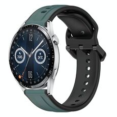 Per Huawei Watch GT3 46mm 22mm Convex Loop Cinturino in silicone bicolore (verde oliva + nero)