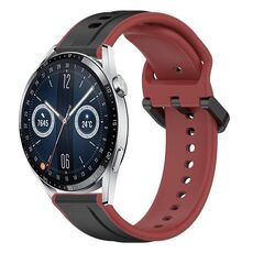 Per Huawei Watch GT3 46mm 22mm Convex Loop Cinturino in silicone bicolore (nero + rosso)