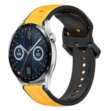 Per Huawei Watch GT3 46mm 22mm Convex Loop Cinturino in silicone bicolore (giallo + nero)