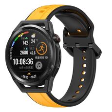 Per Huawei Watch GT Runner 22mm Convex Loop Cinturino in silicone bicolore (giallo + nero)