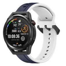 Per Huawei Watch GT Runner 22mm Convex Loop Cinturino in silicone bicolore (blu notte + bianco)