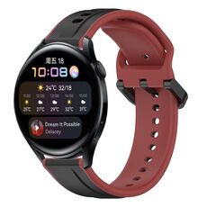 Per Huawei Watch 3 22mm Convex Loop Cinturino in silicone bicolore (nero + rosso)