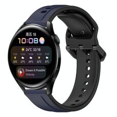 Per Huawei Watch 3 22mm Convex Loop Cinturino in silicone bicolore (blu notte + nero)