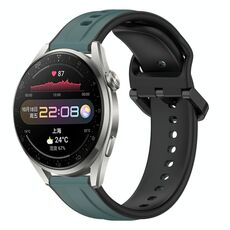 Per Huawei Watch 3 Pro 22mm Convex Loop Cinturino in silicone bicolore (verde oliva + nero)
