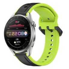 Per Huawei Watch 3 Pro 22mm Convex Loop Cinturino in silicone bicolore (nero + lime)