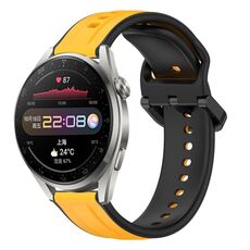 Per Huawei Watch 3 Pro 22mm Convex Loop Cinturino in silicone bicolore (giallo + nero)