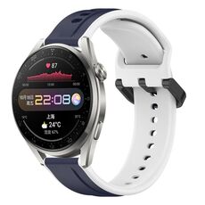 Per Huawei Watch 3 Pro 22mm Convex Loop Cinturino in silicone bicolore (blu notte + bianco)