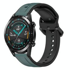 Per Huawei GT2 46mm 22mm Convex Loop Cinturino in silicone bicolore (verde oliva + nero)