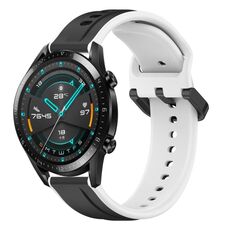 Per Huawei GT2 46mm 22mm Convex Loop Cinturino in silicone bicolore (nero + bianco)