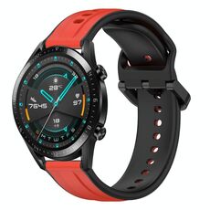 Per Huawei GT2 46mm 22mm Convex Loop Cinturino in silicone bicolore (rosso + nero)