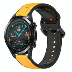 Per Huawei GT2 46mm 22mm Convex Loop Cinturino in silicone bicolore (giallo + nero)