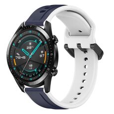 Per Huawei GT2 46mm 22mm Convex Loop Cinturino in silicone bicolore (blu notte + bianco)