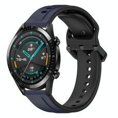 Per Huawei GT2 46mm 22mm Convex Loop Cinturino in silicone bicolore (blu notte + nero)