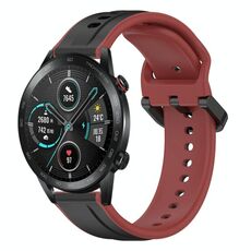 Per Honor Magic Watch 2 46mm 22mm Convex Loop Cinturino in silicone bicolore (nero + rosso)