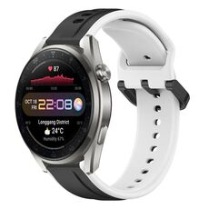 Per Huawei Watch 3 Pro Nuovo cinturino in silicone bicolore con anello convesso da 22 mm (nero + bianco)
