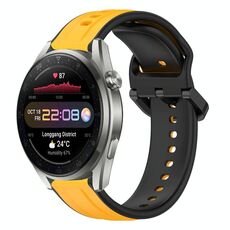 Per Huawei Watch 3 Pro Nuovo cinturino in silicone bicolore con anello convesso da 22 mm (giallo + nero)